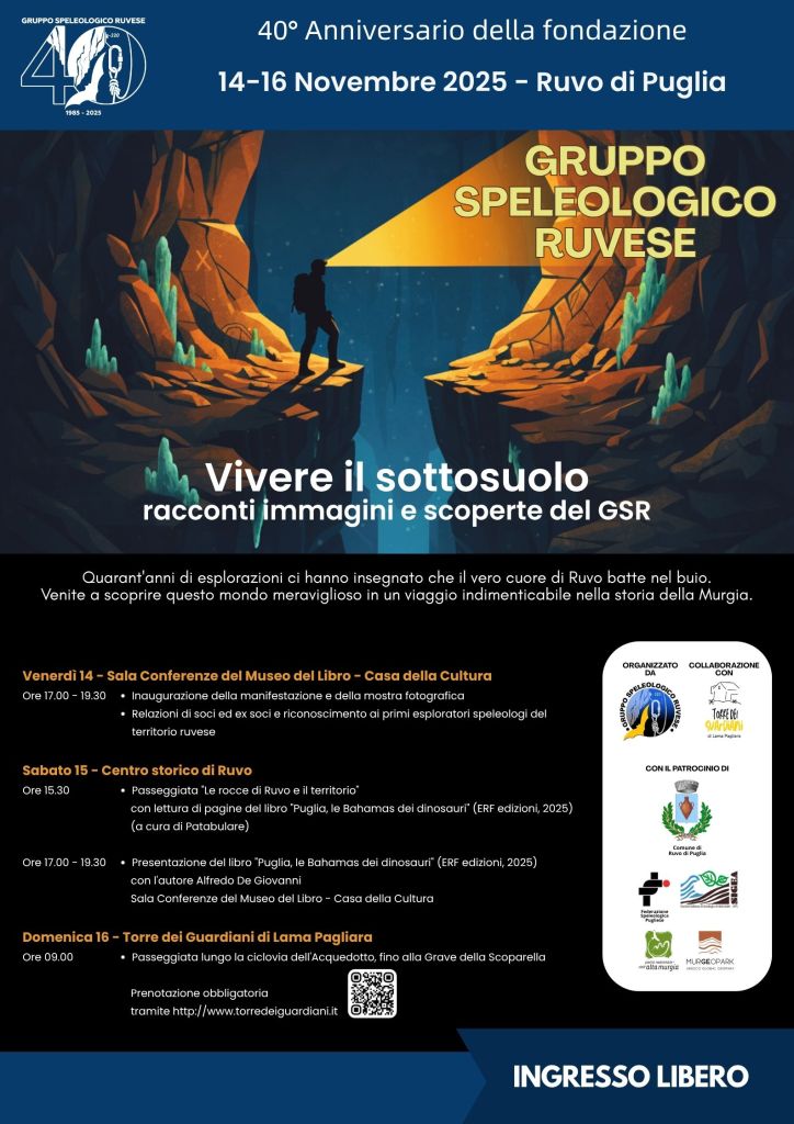 Vivere il sottosuolo racconti immagini e scoperte del GRUPPO SPELEOLOGICO RUVESE. 40° Anniversario della fondazione. Ruvo di Puglia, 14-16 Novembre 2025