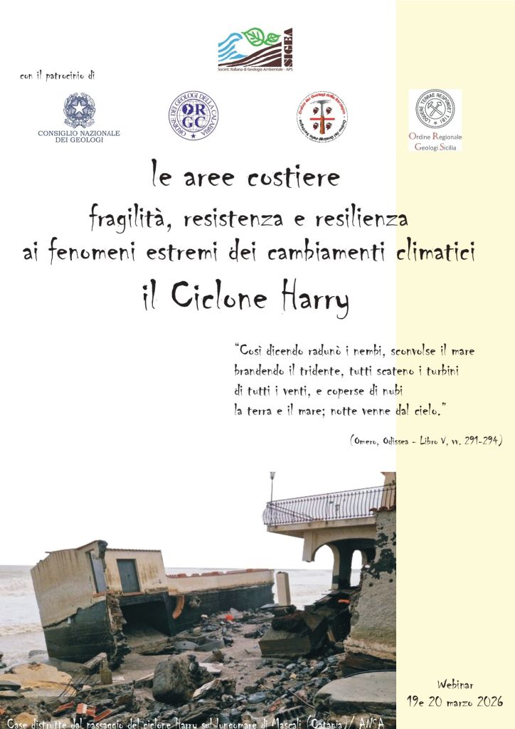 Le aree costiere fragilità, resistenza e resilienza ai fenomeni estremi dei cambiamenti climatici il Ciclone Harry. Webinar 23-24 aprile 2026 - ore 15.00