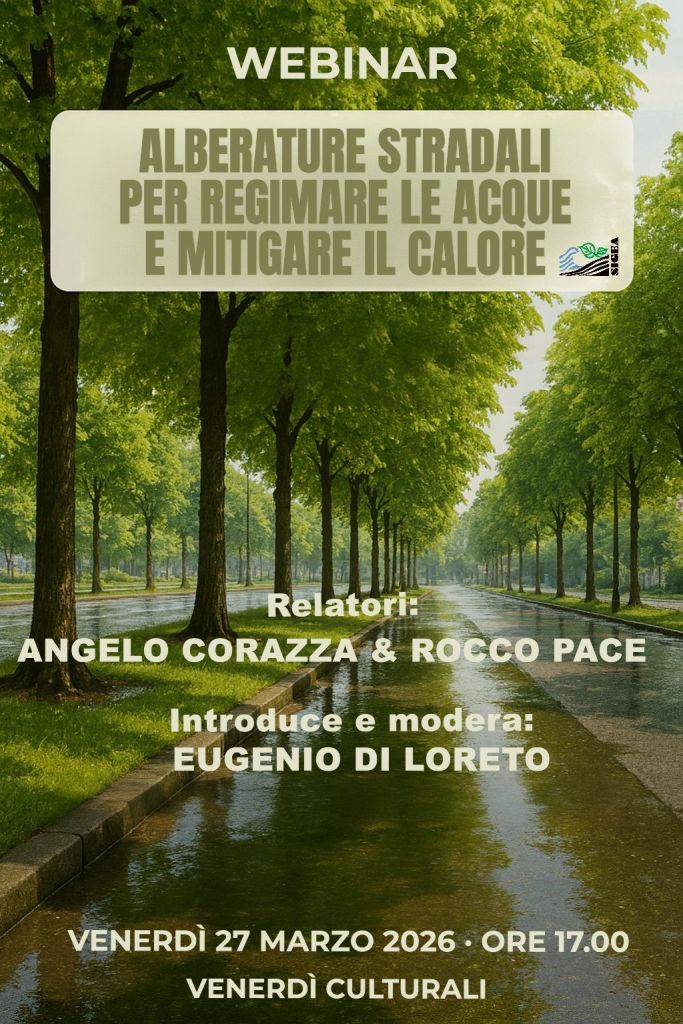 Webinar “Alberature stradali per regimare le acque e mitigare il calore”. Venerdì, 27 marzo 2026 - ore 17.00