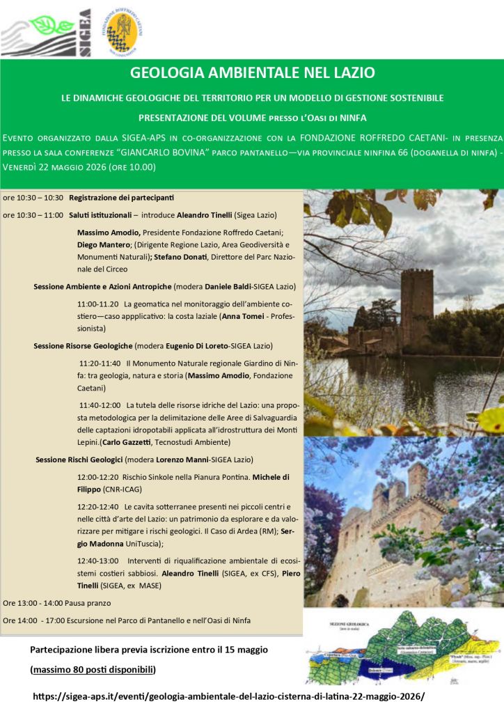 Giornata di Studi Geologia Ambientale del Lazio. Oasi di Ninfa - Cisterna di Latina, 22 maggio 2026 - ore 10.00