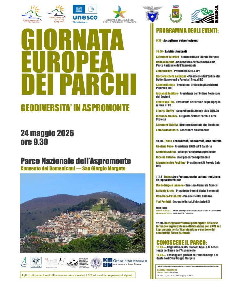 GIORNATA EUROPEA DEI PARCHI. GEODIVERSITA’ IN ASPROMONTE 24 maggio 2026 - ore 9.30