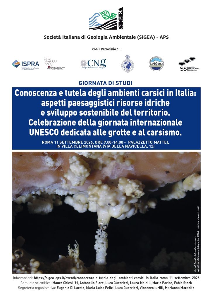 Conoscenza e tutela degli ambienti carsici in Italia: aspetti paesaggistici risorse idriche e sviluppo sostenibile del territorio. Roma, 11 settembre 2026 - ore 9.00