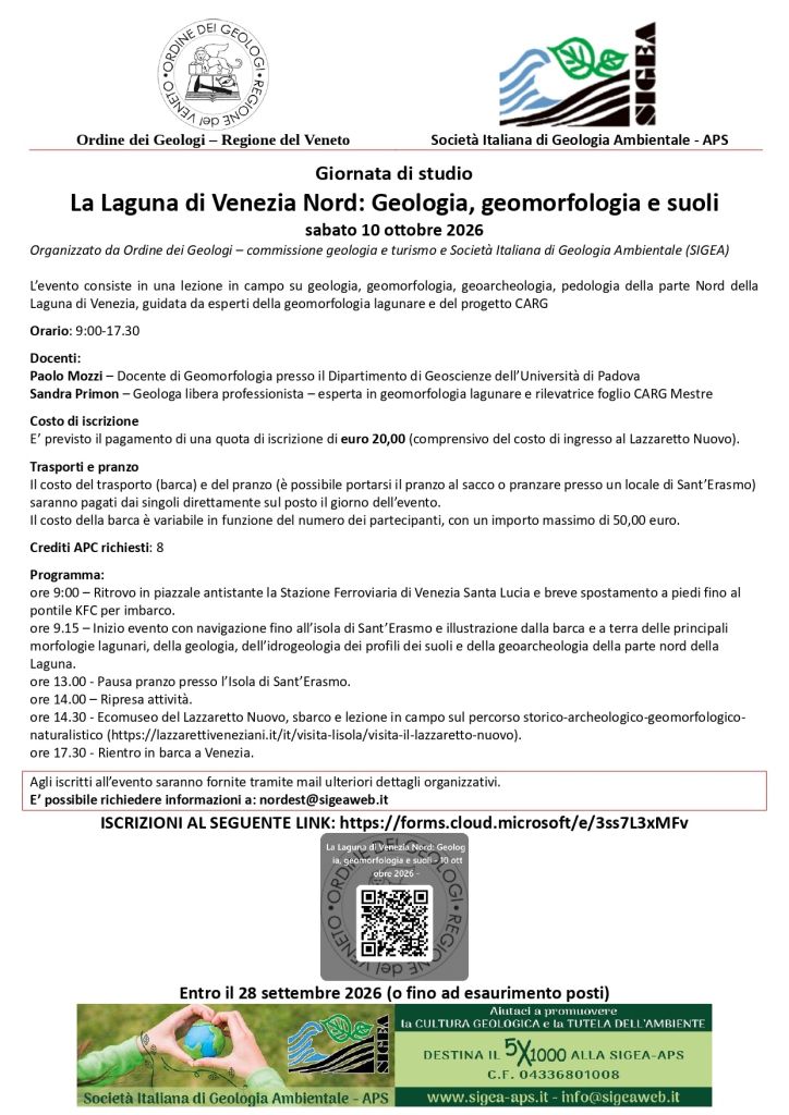 La Laguna di Venezia Nord: Geologia, geomorfologia e suoli. Giornata di studi in campo sabato 10 ottobre 2026