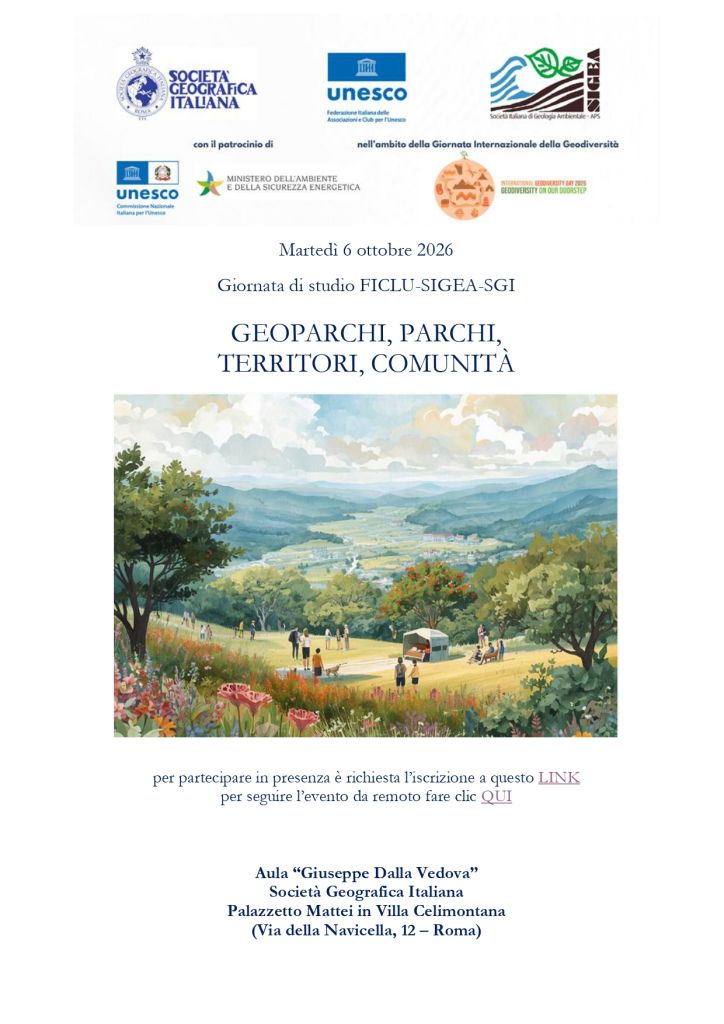 Giornata di studi GEOPARCHI, PARCHI, TERRITORI, COMUNITÀ. Roma, 6 ottobre 2026